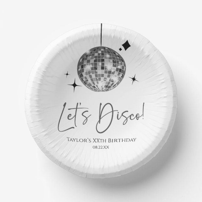 Silver Disco Ball Let's Disco Birthday Party Paper Bowls (Front)