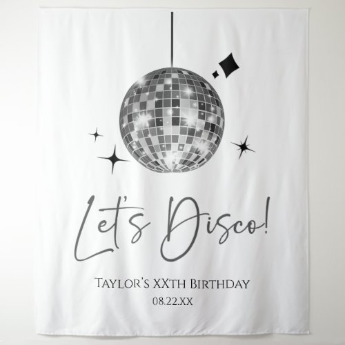 Silver Disco Ball Lets Disco Birthday Party Tapestry