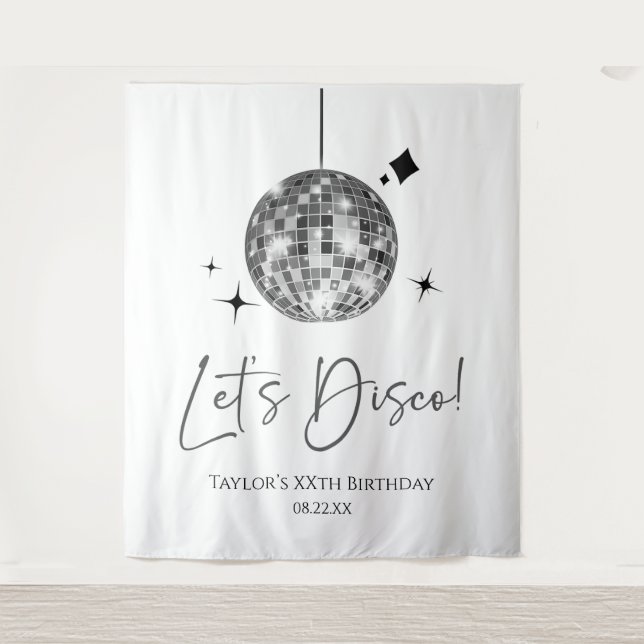 Silver Disco Ball Let's Disco Birthday Party Tapestry (Front)