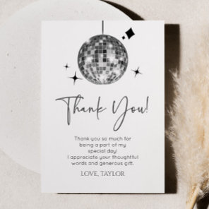 Silver Disco Ball Let's Disco Birthday Party Thank You Card