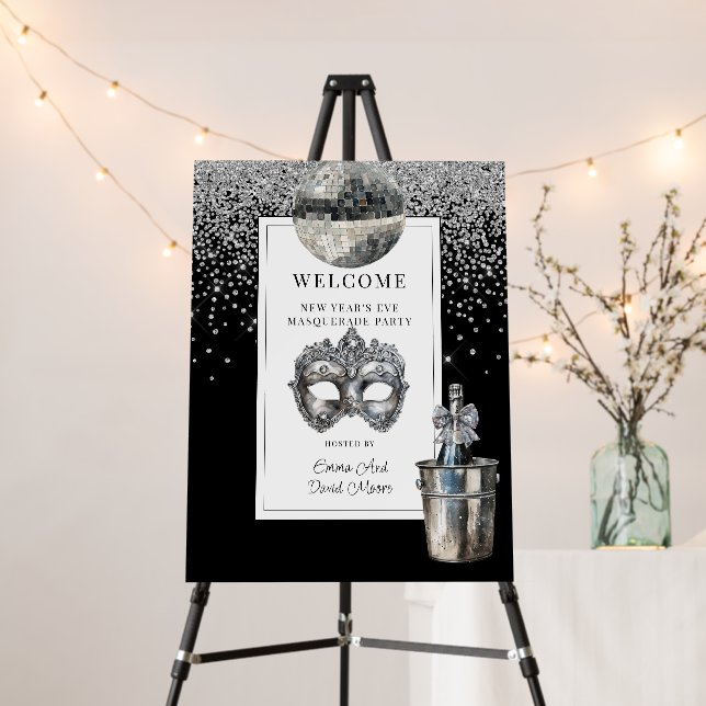 Silver Disco Ball New Year's Eve Masquerade Party Foam Board (In Situ (Stand))