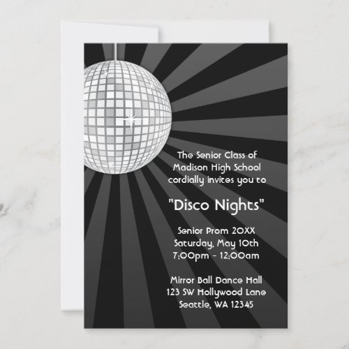 Silver Disco Ball Party Dance Prom Formal Invitation