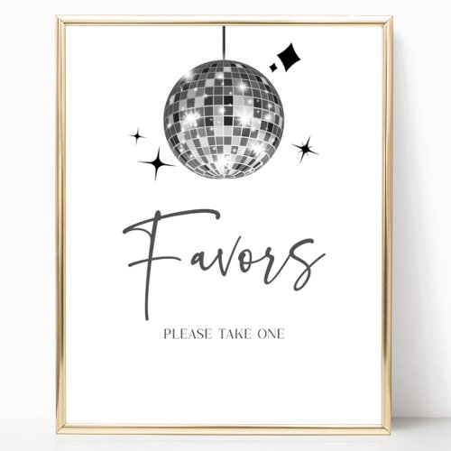 Silver Disco Ball Party Favors Table Sign