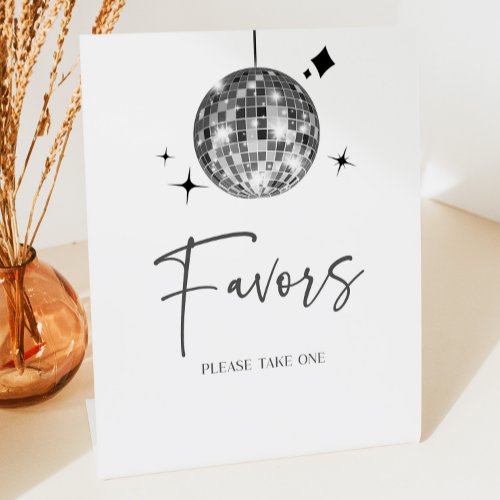 Silver Disco Ball Party Favors Table Sign