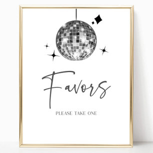 Silver Disco Ball Party Favors Table Sign
