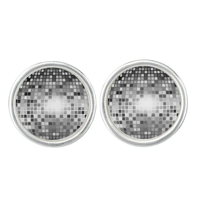 Silver Disco Ball Party Glamour Cufflinks (Front)