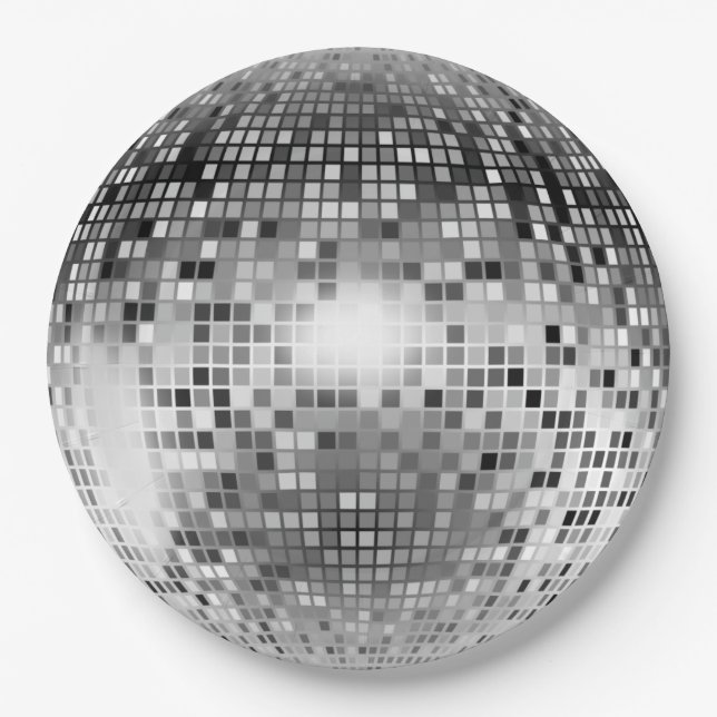 Silver Disco Ball Party Glamour Paper Plates (Front)