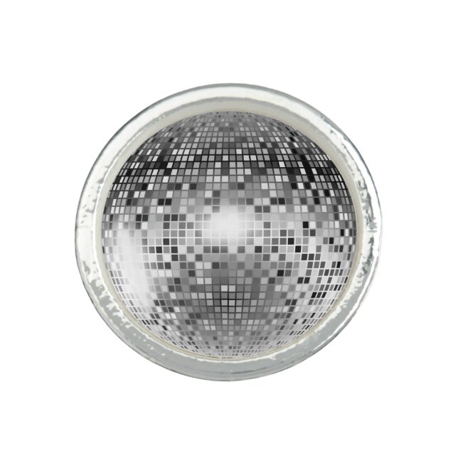 Silver Disco Ball Party Glamour Ring (Front)