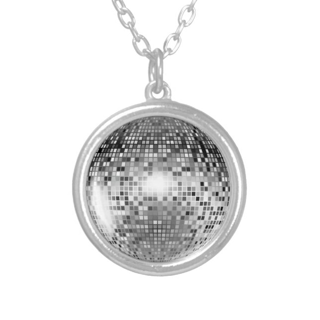 Silver Disco Ball Party Glamour Silver Plated Necklace (Front)