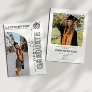 Silver Disco Ball Photo Arch Graduation Party Invitation
