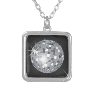 silver disco ball plated necklace
