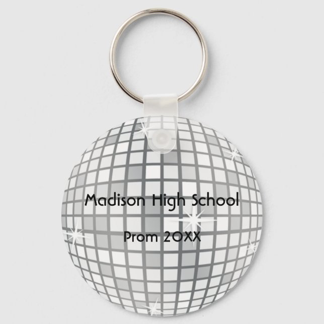 Silver Disco Ball Prom Formal Favor Keychain (Front)