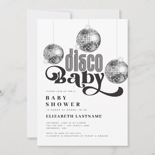 Silver Disco Ball Retro Disco Baby Shower Invitation (Front)