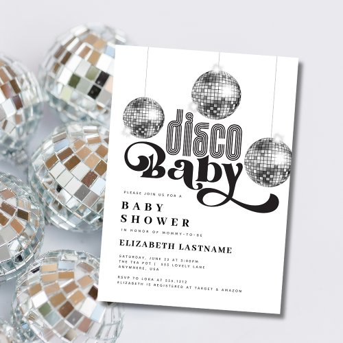 Silver Disco Ball Retro Disco Baby Shower Invitation
