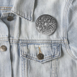 Silver Disco Ball Retro Party Pinback Button