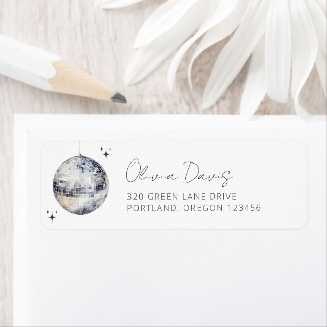 Silver Disco Ball Return Address Label (Insitu)