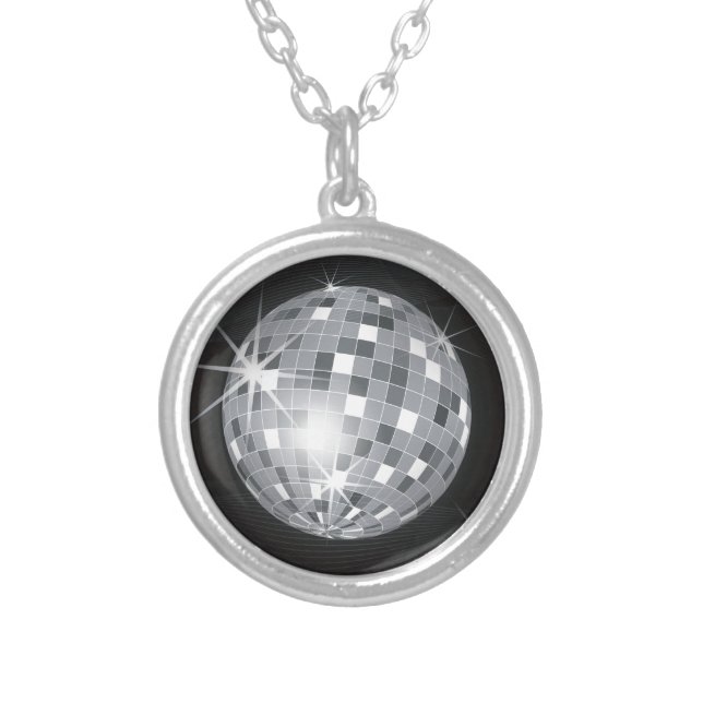 silver disco ball silver plated necklace (Front)