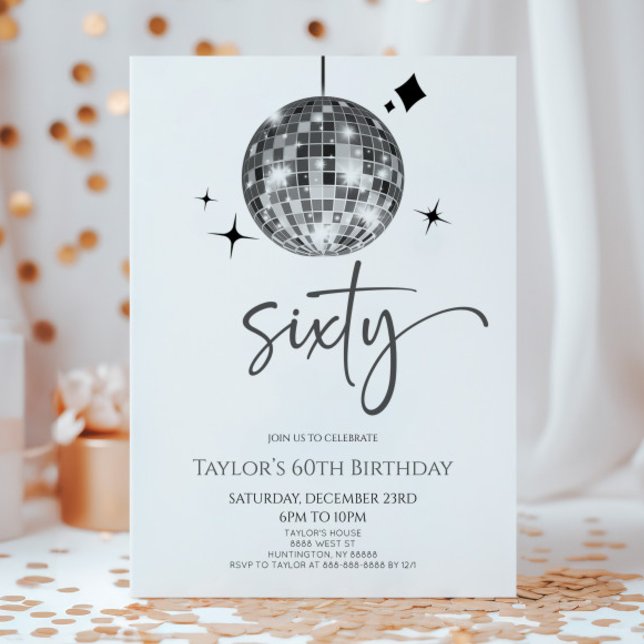 Silver Disco Ball Sixty 60th Birthday Party Invitation (Creator Uploaded)