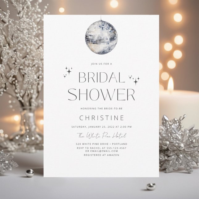 Silver Disco Ball Sparkle Bridal Shower Invitation (Creator Uploaded)