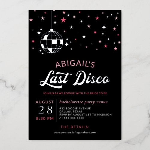 Silver Disco Ball Stars Bachelorette Last Disco Foil Invitation