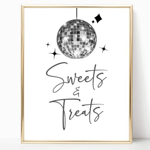 Silver Disco Ball Sweets and Treats Party Sign