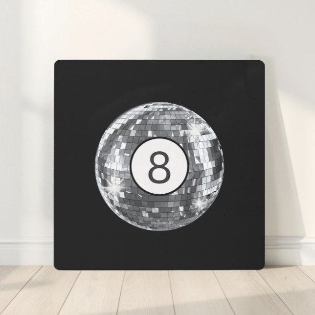 Silver Disco Ball with 8 Ball Motif, Retro Style Metal Print (Creator Uploaded)