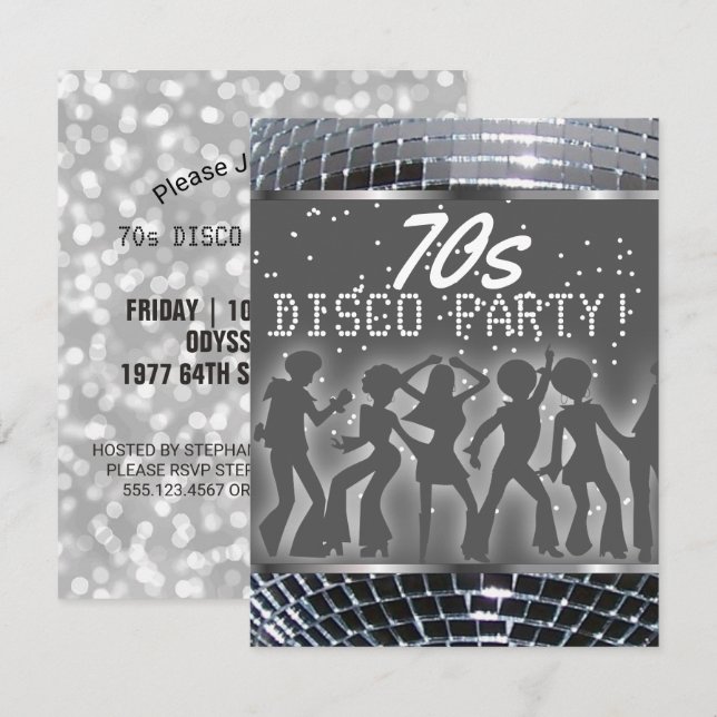 Silver Disco Dance Party | Retro 70's Theme Party Invitation (Front/Back)