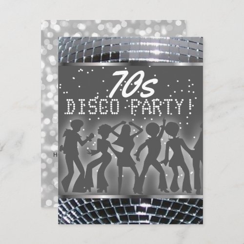 Silver Disco Dance Party  Retro 70s Theme Party Invitation