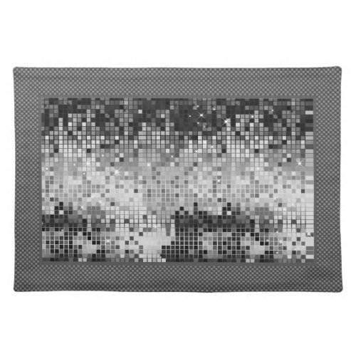 Silver Disco Glitter gray Border Cloth Placemat