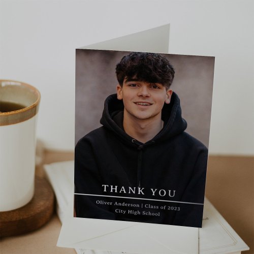 Silver Divide  Grad Photo Simple Text Thank You Foil Greeting Card