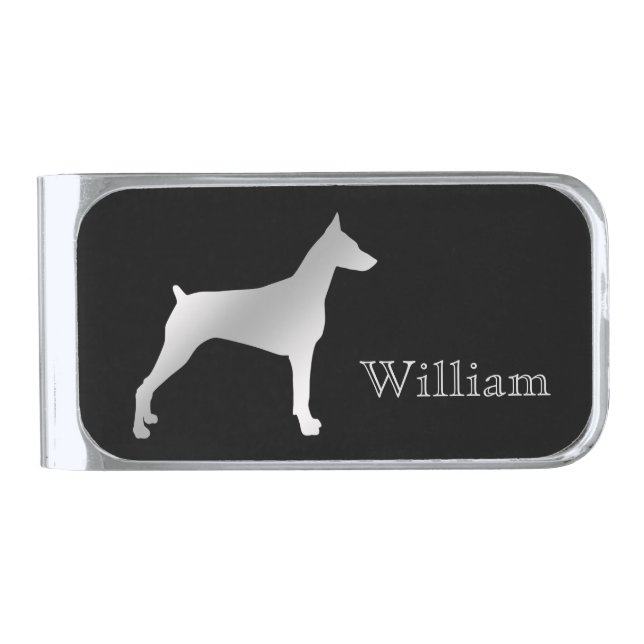 Silver Doberman Pinscher Personalized Finish Money Clip (Front)