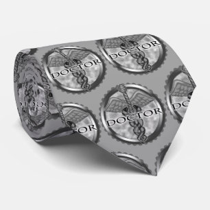 Silver Doctor Caduceus Neck Tie