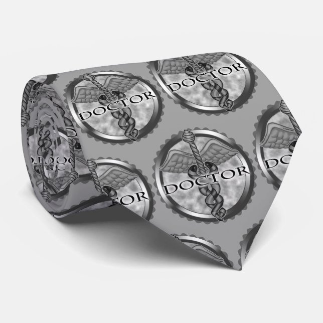 Silver Doctor Caduceus Neck Tie (Rolled)