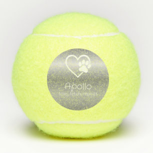 Silver Dog Name Tennis Ball 'toss, fetch, repeat'