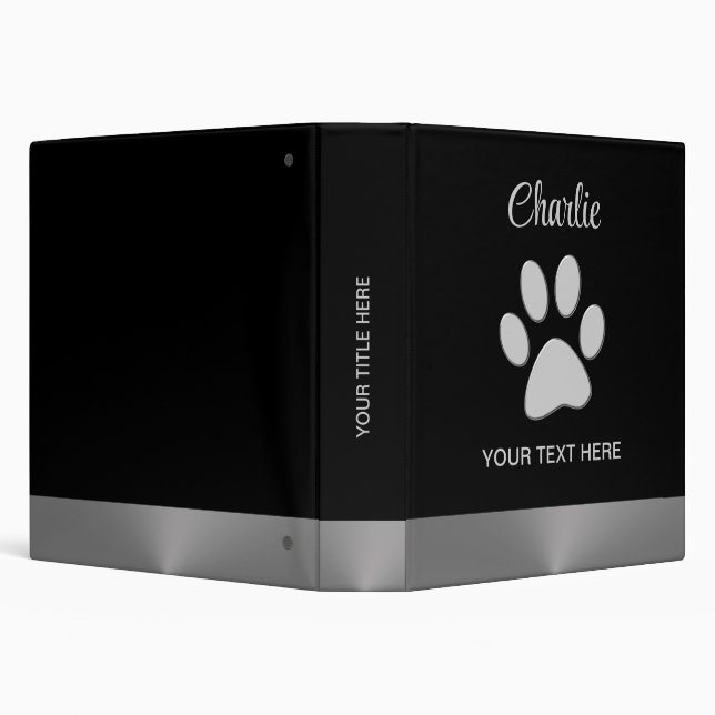  Silver Dog Paw on black background 3 Ring Binder (Background)
