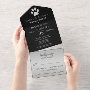 Silver Dog Paw on black background All In One Invitation