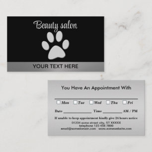 Silver Dog Paw on black background Appointment Card