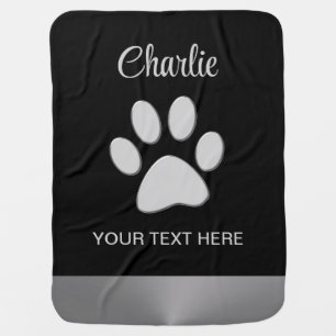  Silver Dog Paw on black background Baby Blanket