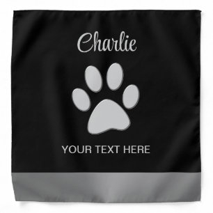  Silver Dog Paw on black background Bandana