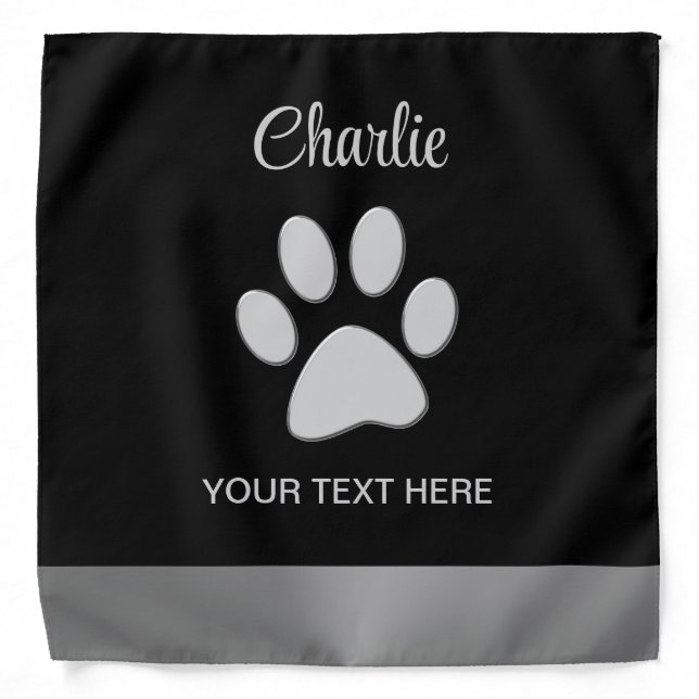  Silver Dog Paw on black background Bandana (Front)
