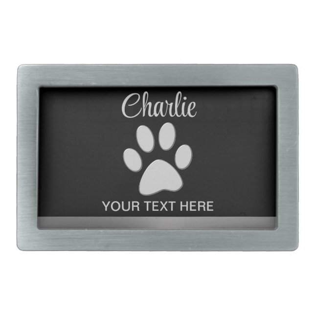  Silver Dog Paw on black background Belt Buckle (Front)