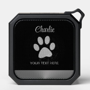  Silver Dog Paw on black background Bluetooth Speaker