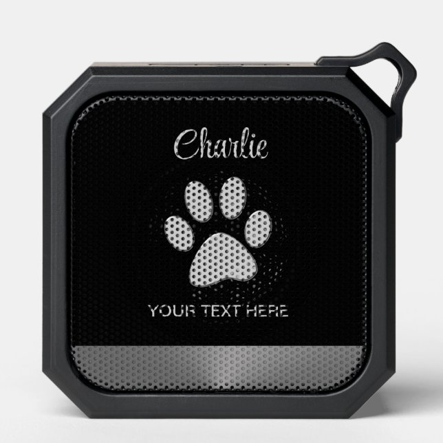  Silver Dog Paw on black background Bluetooth Speaker (Front)