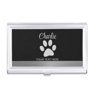  Silver Dog Paw on black background Business Card Case