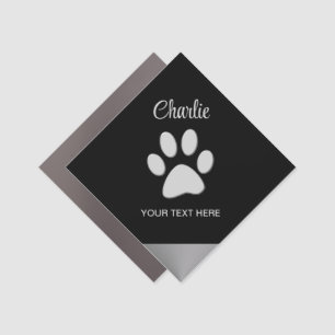  Silver Dog Paw on black background Car Magnet