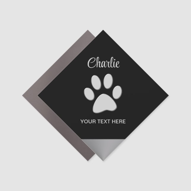  Silver Dog Paw on black background Car Magnet (Front)