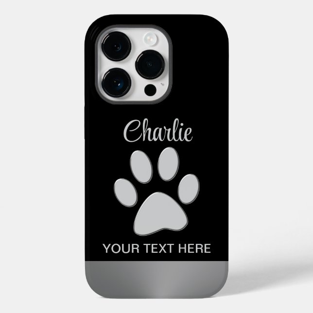  Silver Dog Paw on black background Case-Mate iPhone Case (Back)