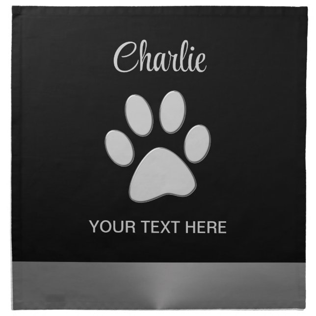  Silver Dog Paw on black background Cloth Napkin (Front)