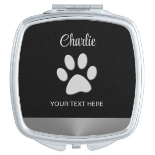 Silver Dog Paw on black background Compact Mirror