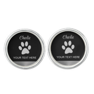  Silver Dog Paw on black background Cufflinks